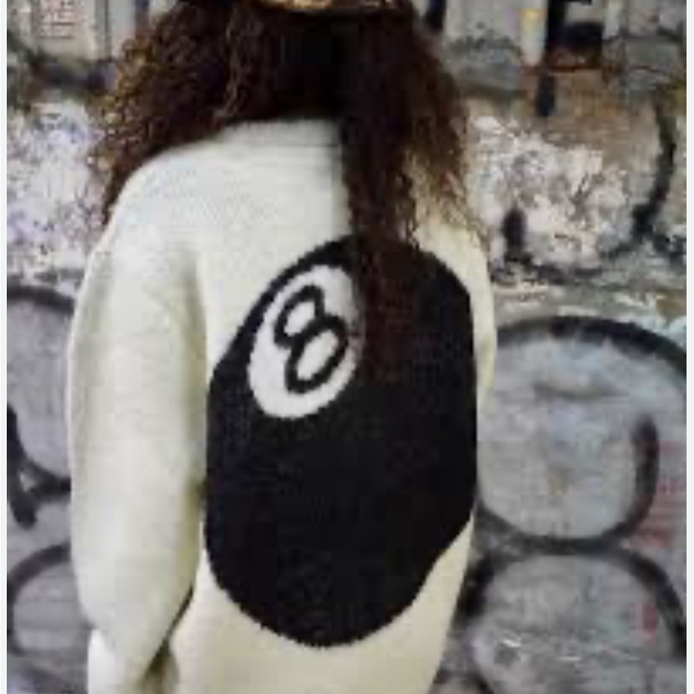 🆕NWT*STUSSY*🔥RARE🎱CREAM 8 BALL Heavy Brushed Mohair Sweater Men’s SMALL✨ - Picture 12 of 16
